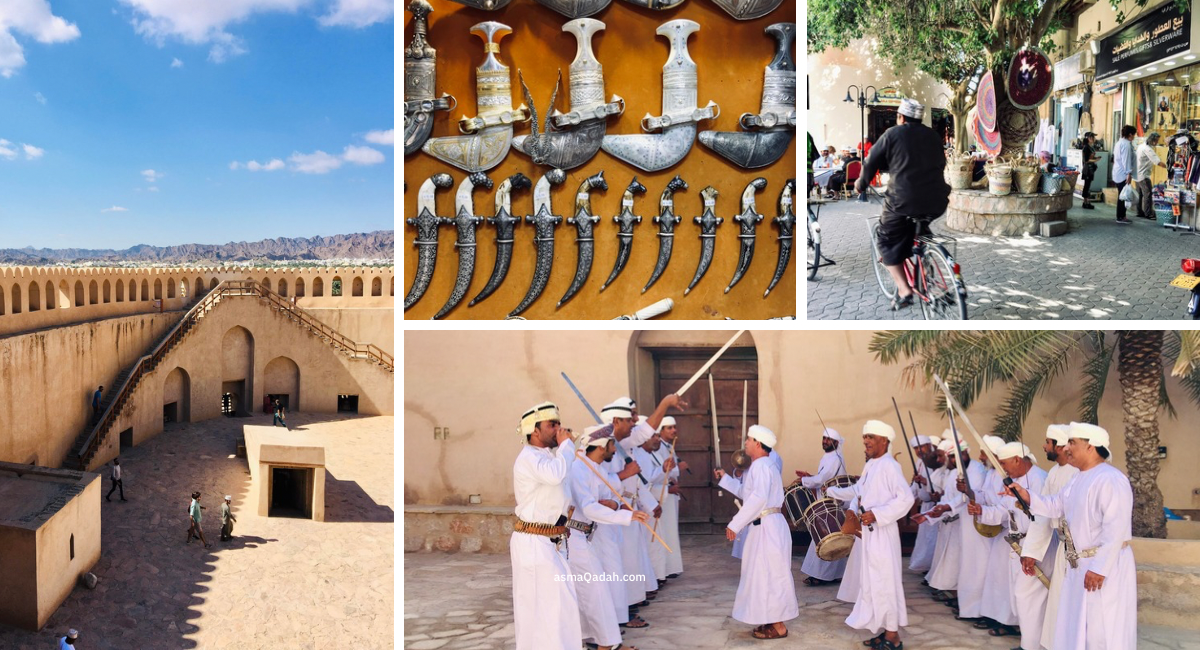قلعة نزوى والخناجر الفضية وسوق الحرف اليدوية والعرضة العمانية في نزوى